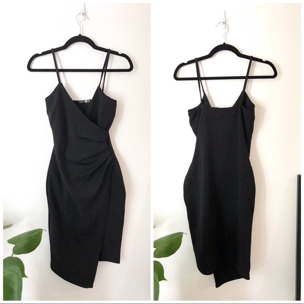 Boohoo Strappy Wrap Pleated Bodycon Midi Dress